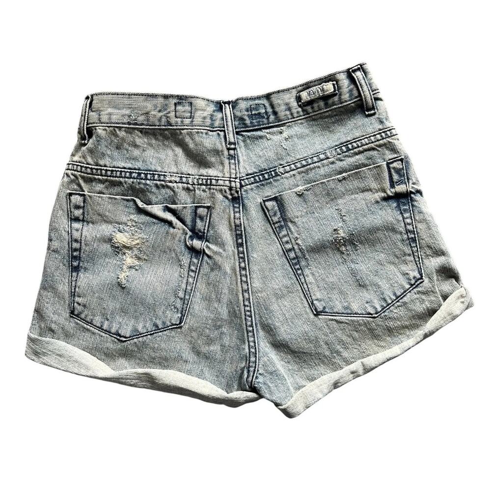 Brandy Melville Shorts Womens 26 Blue Distressed Denim Cut Off Cuffed High Waist - Picture 7 of 15